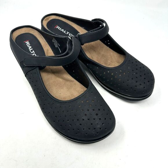 Rialto Black Vegan Maryjane Slip On Mules with Star Cutouts Size 10M - Picture 1 of 5